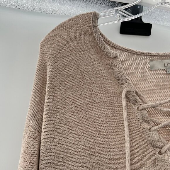 Ann Taylor Loft Women's Crisscross Tie Neck Pullover Sweater Beige Size Medium - Picture 3 of 9